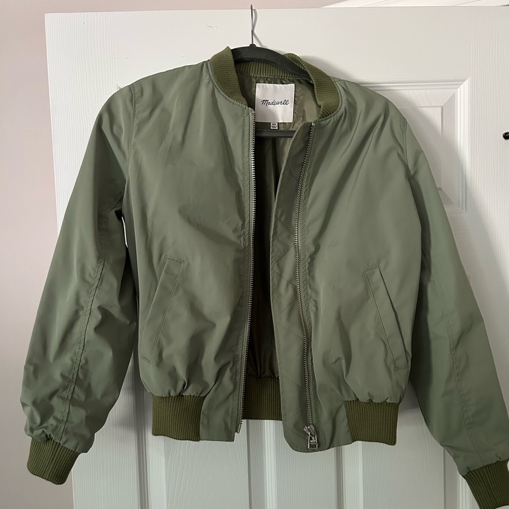 Madewell oversized bomber jacket, sage green
